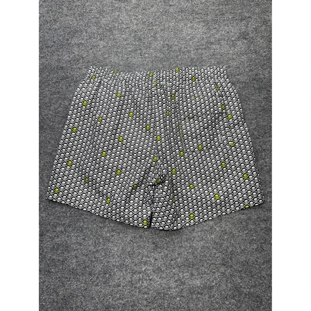 Collars & Co Mens Skull Crossbones Swim Trunks Black Green Large 5in Inseam